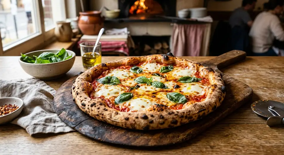 Classic Italian pizza with melted mozzarella